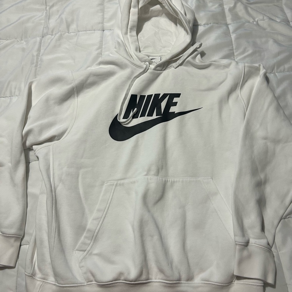 Nike Men's White Hoodie with Black Logo